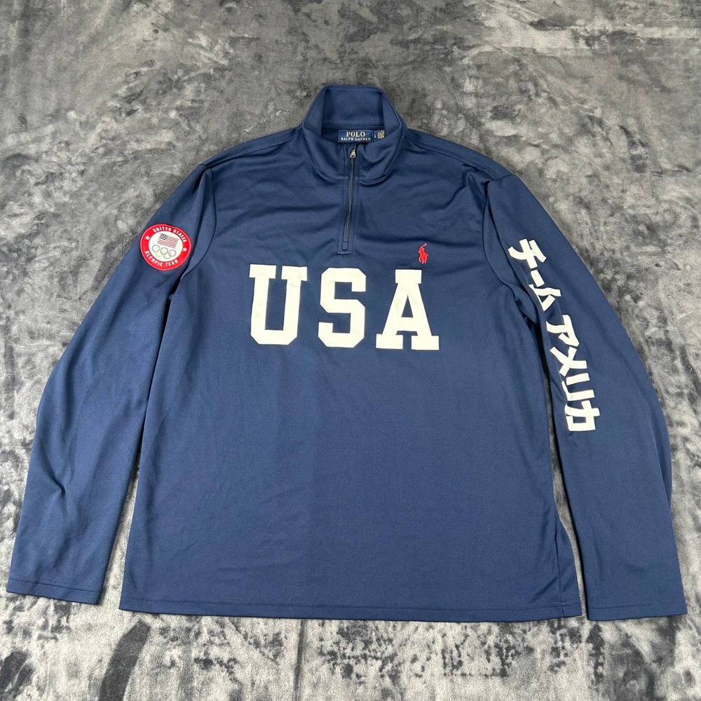 Polo Ralph Lauren Quarter Zip Pullover Mens L Blue USA Olympic Tokyo 2020 4169